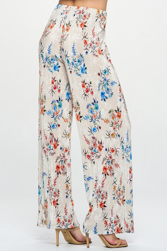 Print Plisse Straight Pants-1