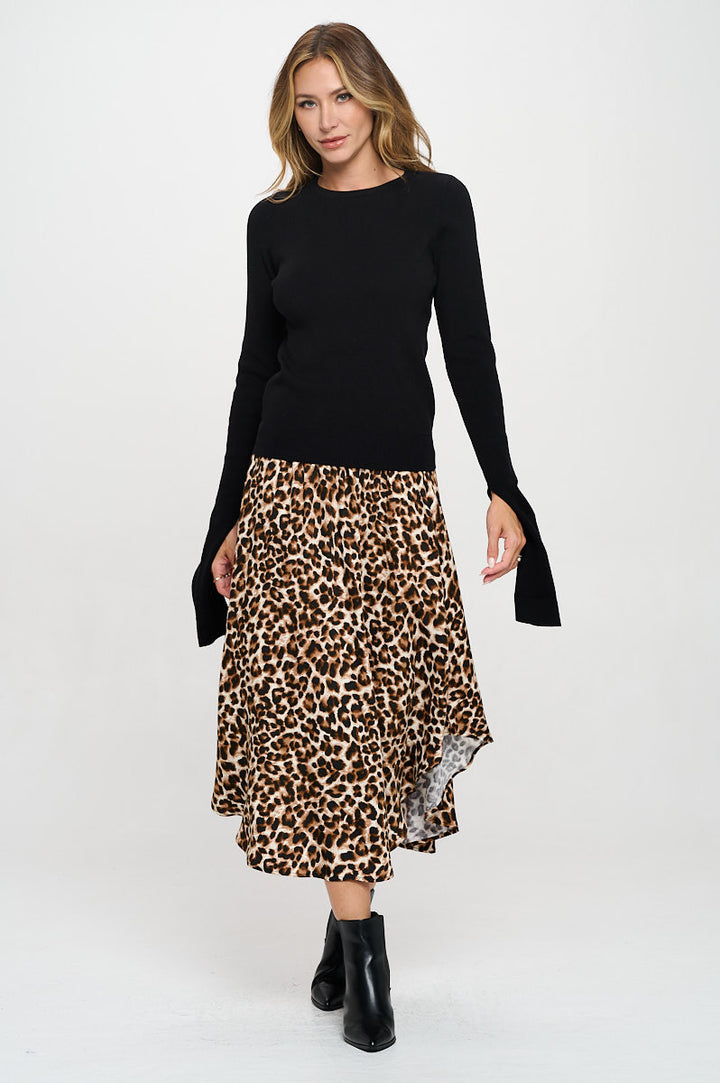 Rib Knit Round neck Sweater with Open Long Sleeve-4