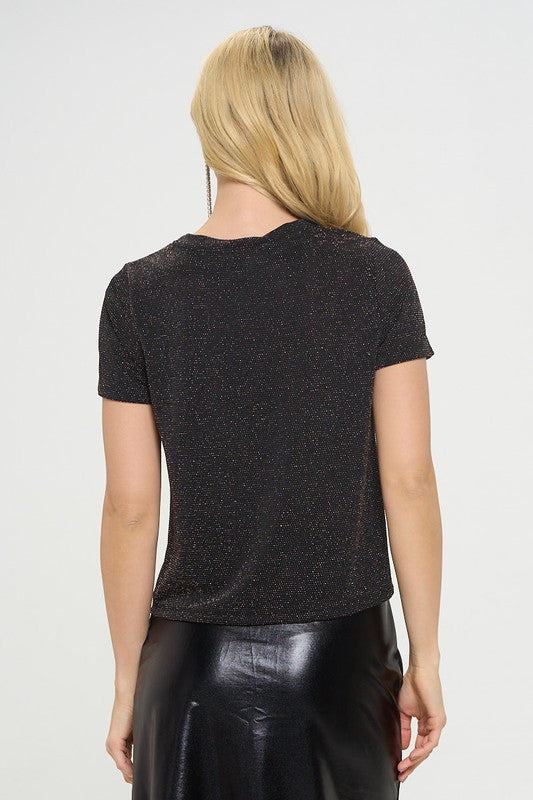 Glitter Textured Short Sleeve Top-3