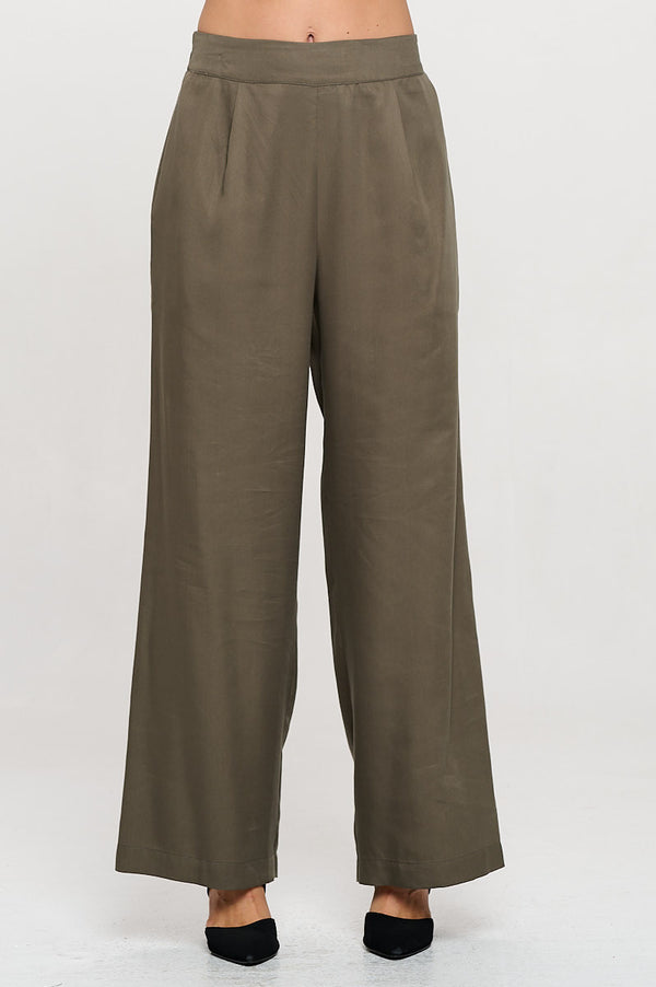 Tencel Solid Straight Leg Pants with Pockets-0