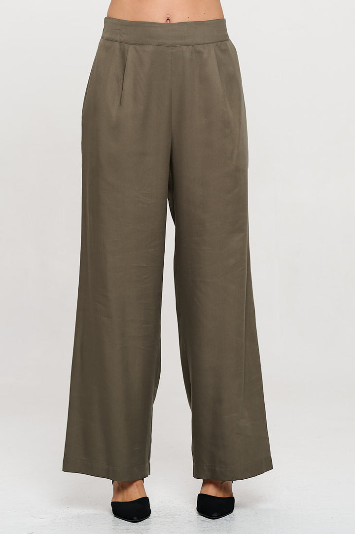Tencel Solid Straight Leg Pants with Pockets-0