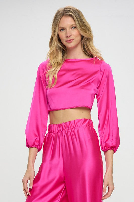 Stretch Satin Crop Top with Open Back-1