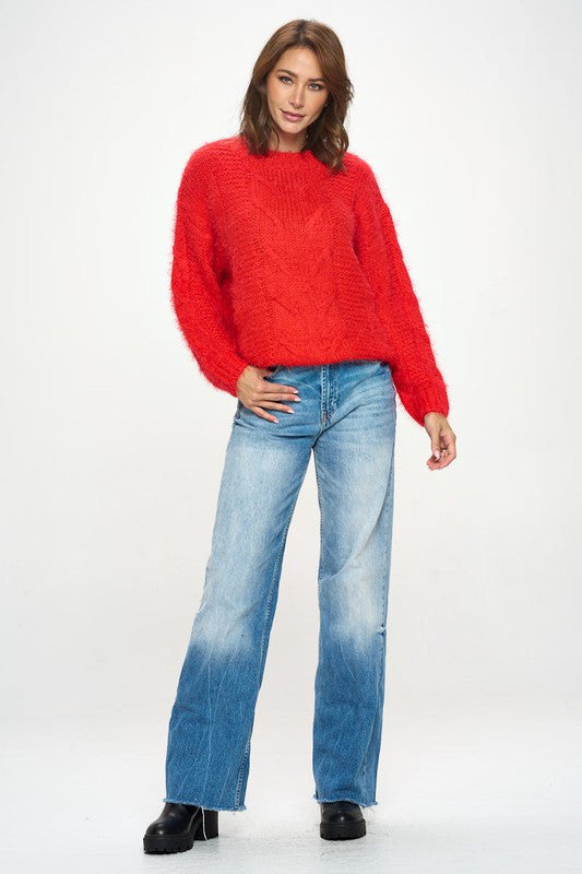 Roundneck Cozy Knit Braid Detail Sweater-4