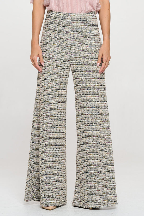 Plaid Tweed Knit with Wide Leg Pants-0