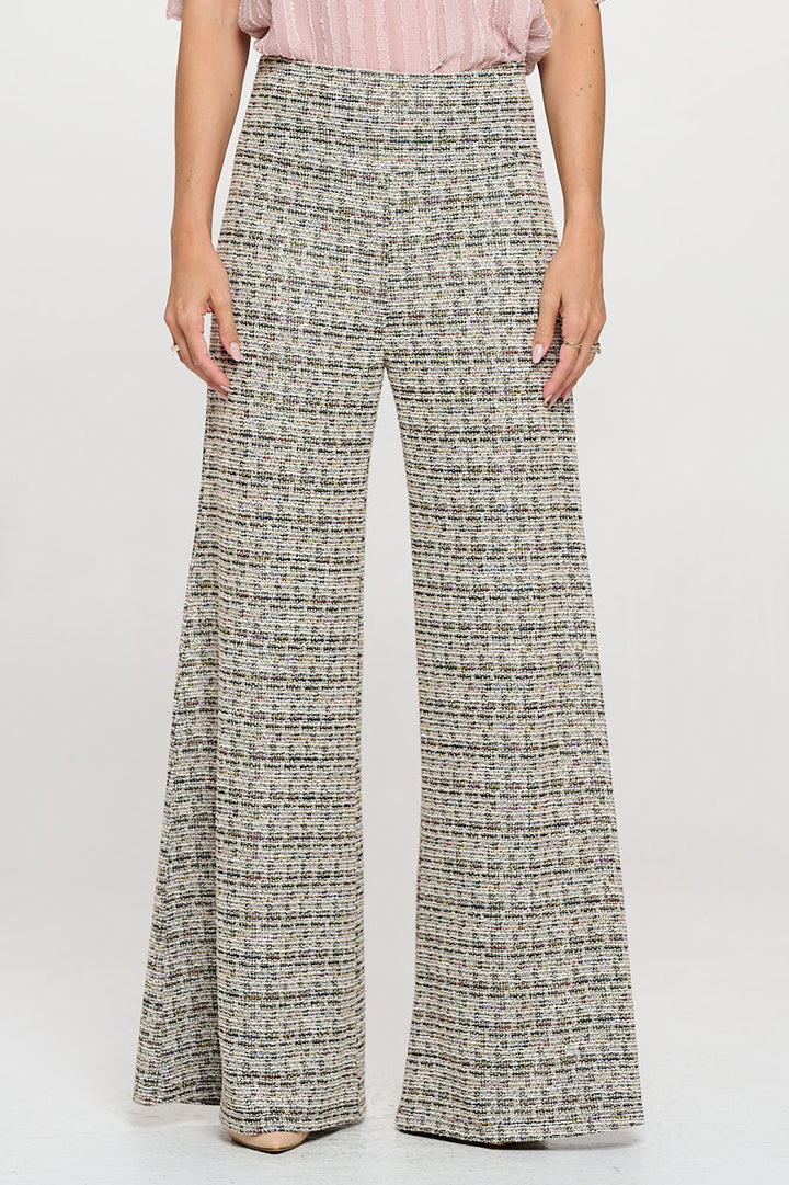 Plaid Tweed Knit with Wide Leg Pants-0