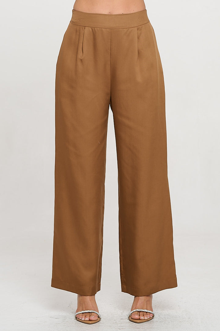 Tencel Solid Straight Leg Pants with Pockets-2