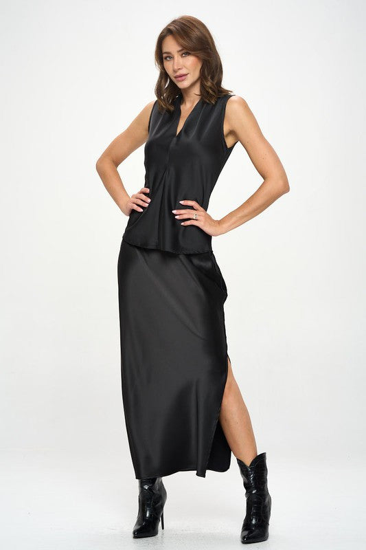 Silky Satin Vibrant V neck Sleeveless Top-3