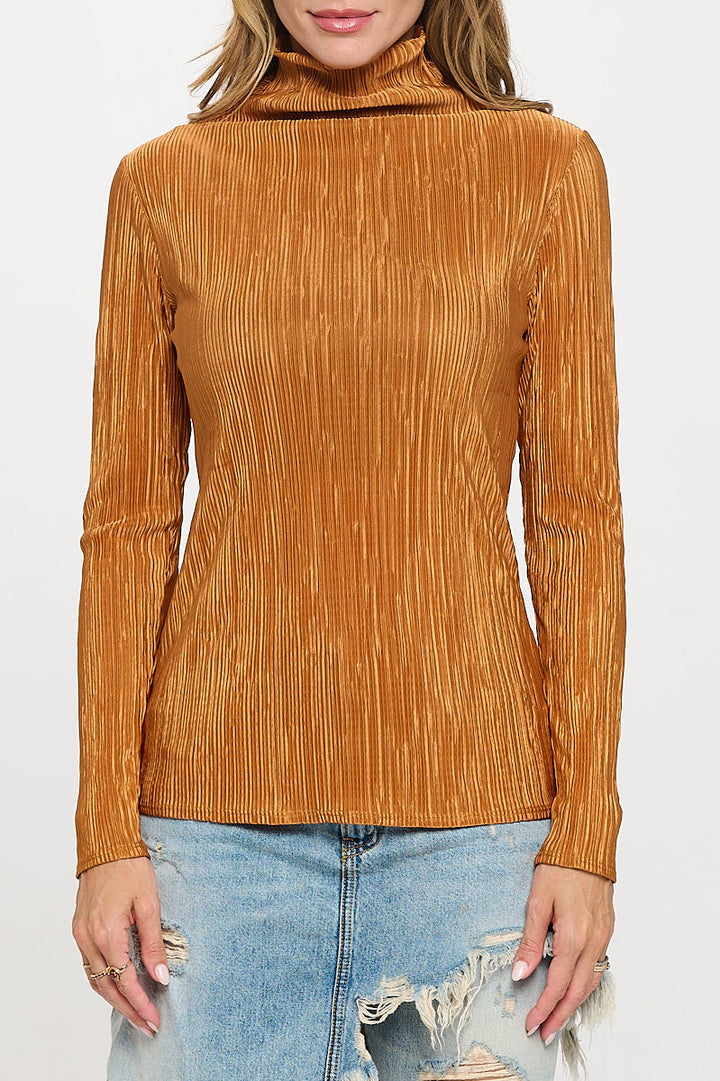 Plisse Long Sleeve Mock Neck Top-2