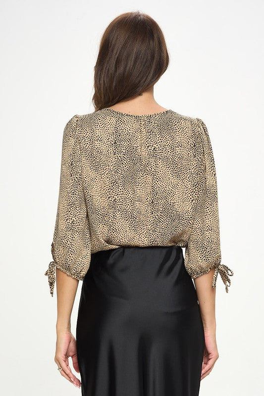 Animal Print Top with Self Tie Sleeves-3