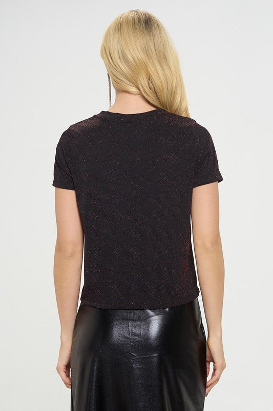 Glitter Textured Short Sleeve Top-3
