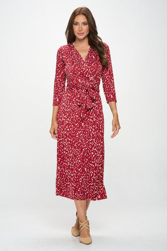 Brushed Knit Print V neck Jersey Wrap Maxi Dress with Tie-2