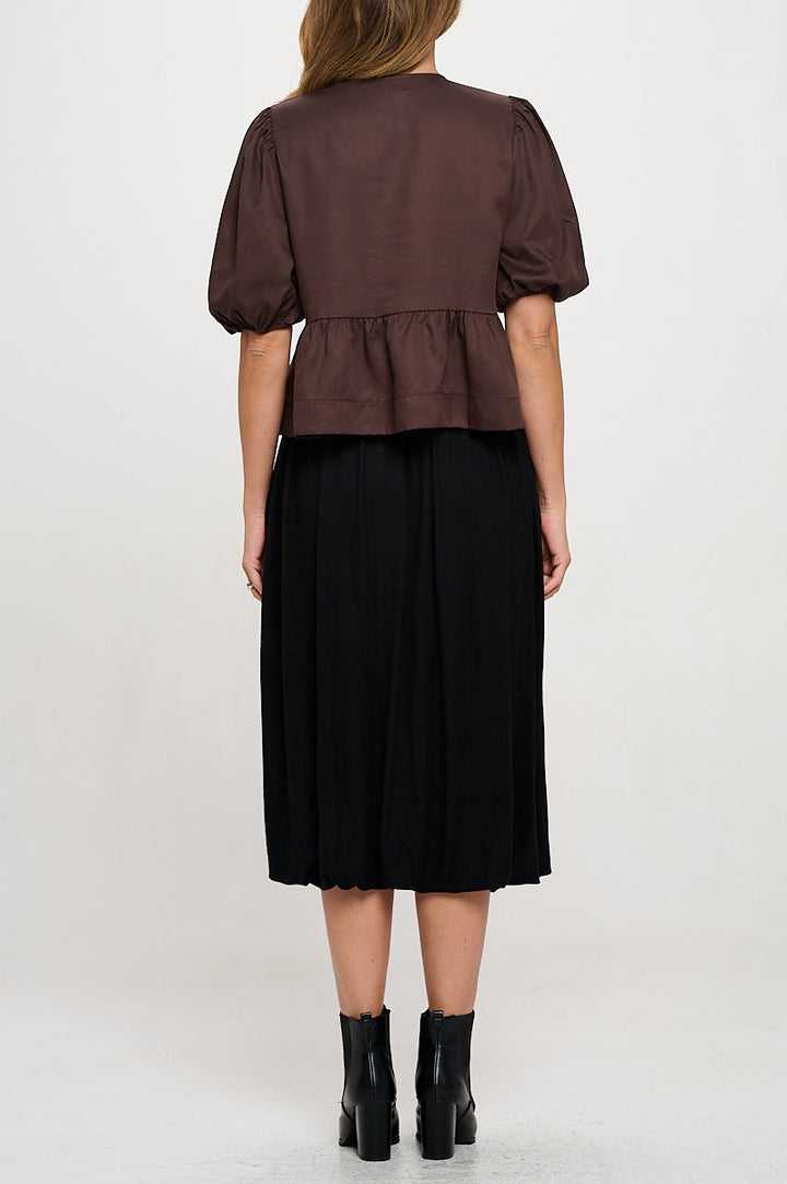 Tencel Puff Sleeve Top with Front Bow Detail-3
