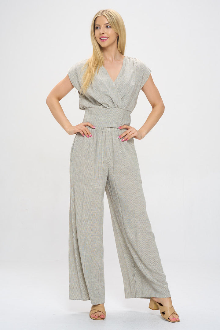 Striped Print V neck Crop Top w Smock Back Detail-4