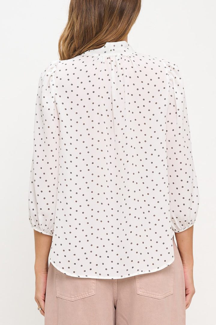 Polka Dot Semi Sheer Top with Neck Tie-3
