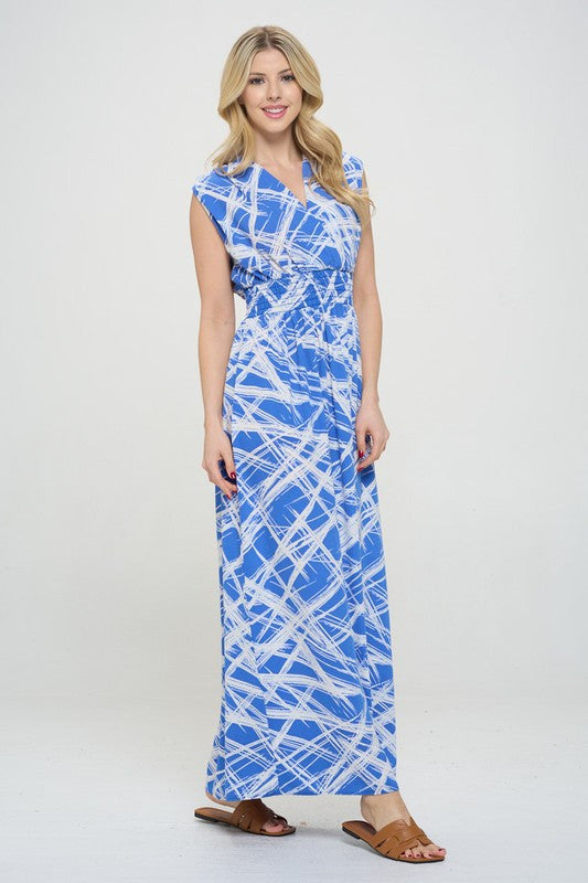 Abstract V neck Sleeveless Maxi Dress with Slit-1