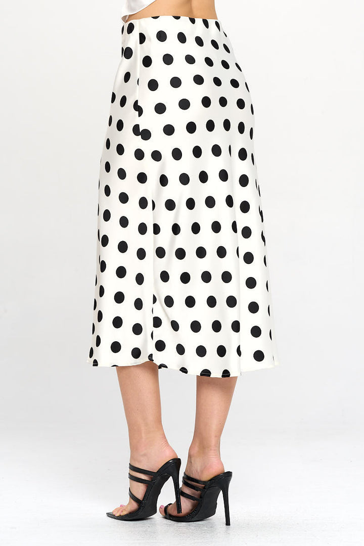 Polka Dot Satin Midi Skirt-2