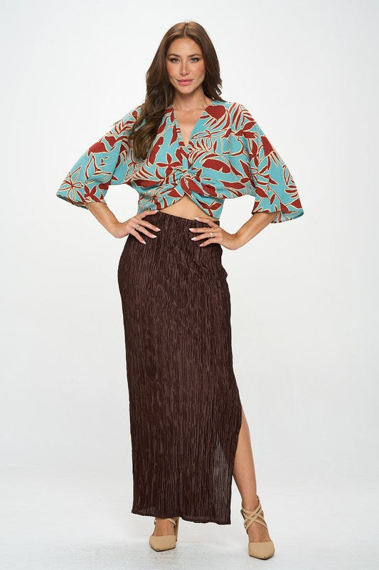 Print Mid Sleeve Top with Front Twist-4