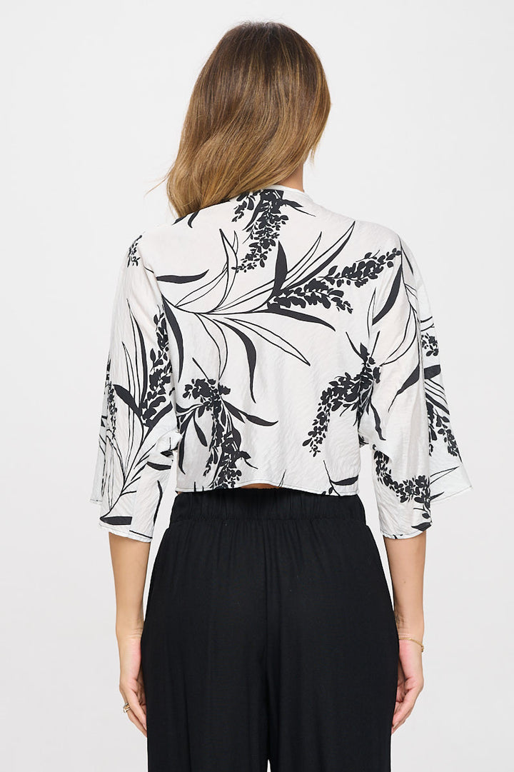 Floral Print Mid Sleeve Top with Front Twist-3