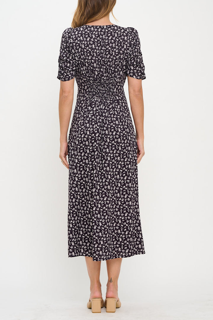 Floral Print V neck Midi Dress-3