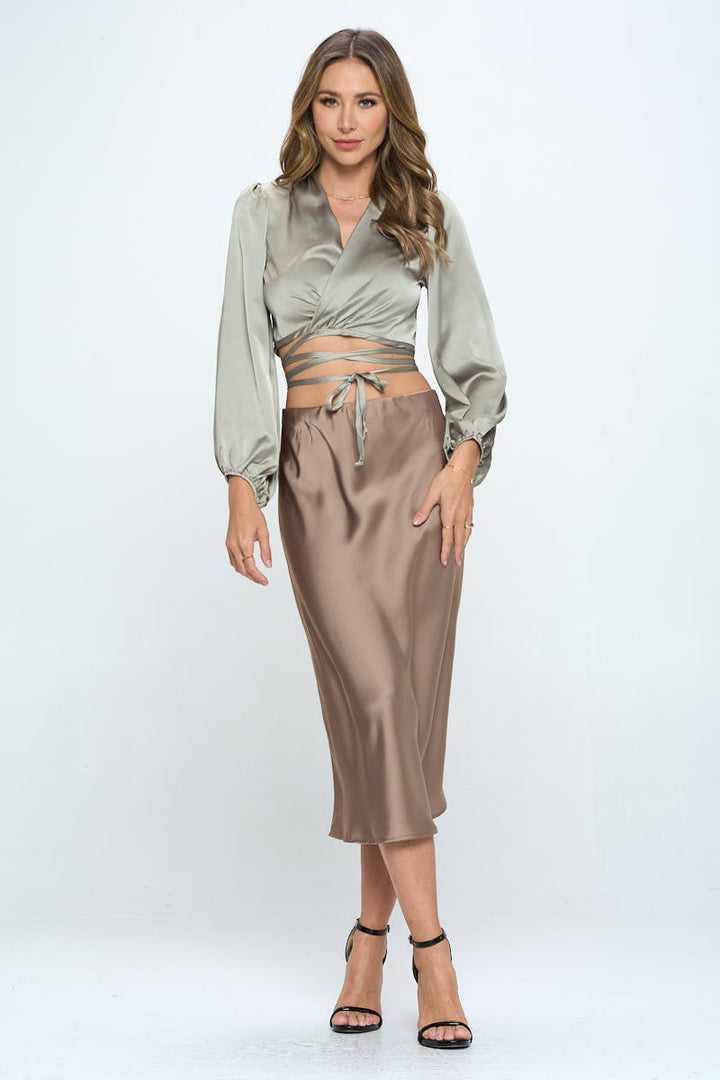Silky Satin Wrap Crop Top with Tie-4