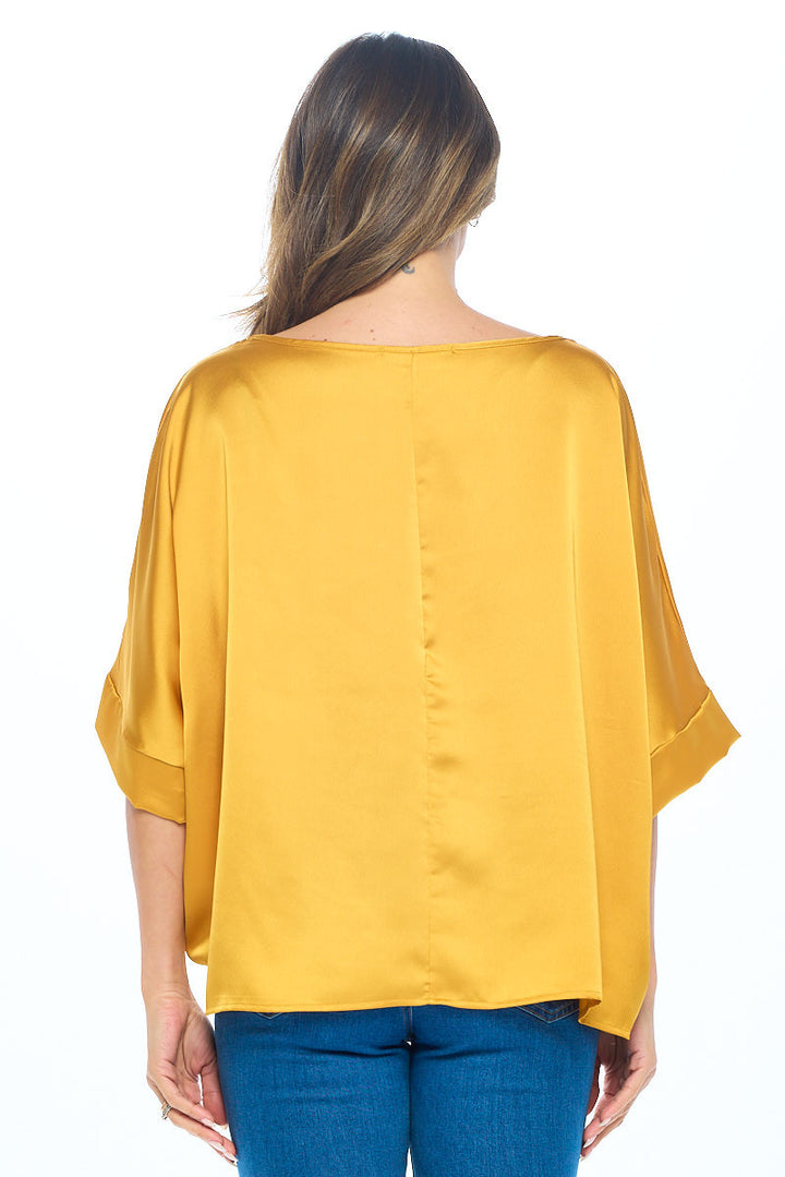 Stretch Satin Solid Round neck Oversize Top-3