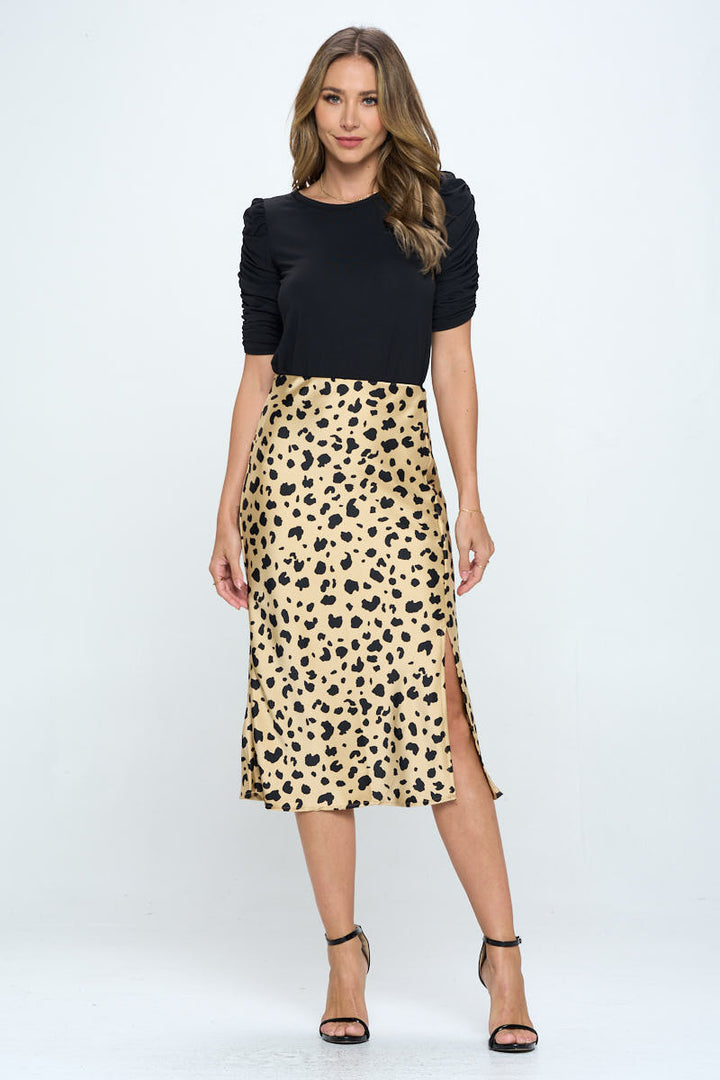 Satin Leopard Print Midi Skirt with Slit-4