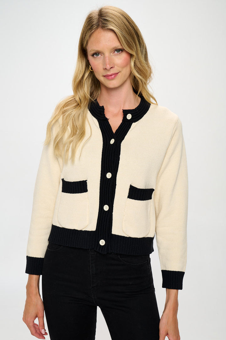 Knit Open Front Mini Cardigan with Buttons-2