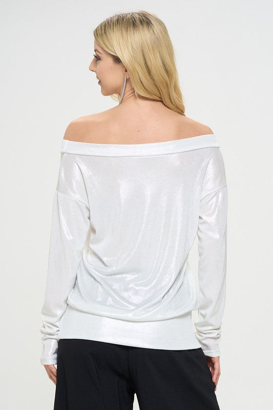 Metallic Off the Shoulder Long Sleeve Top-4
