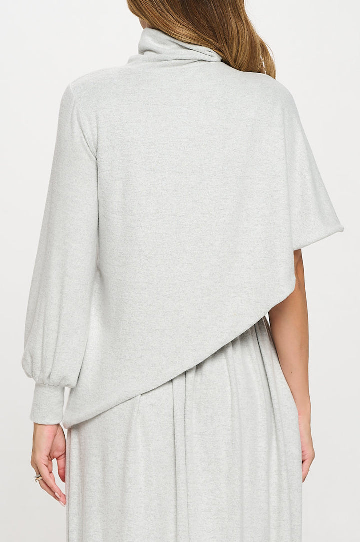 Knit Asymmetrical One Sleeve Mock neck Top-3