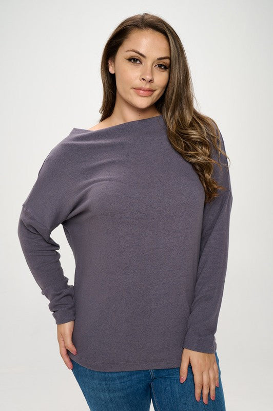 Dark Cement Off the Shoulder Top-0