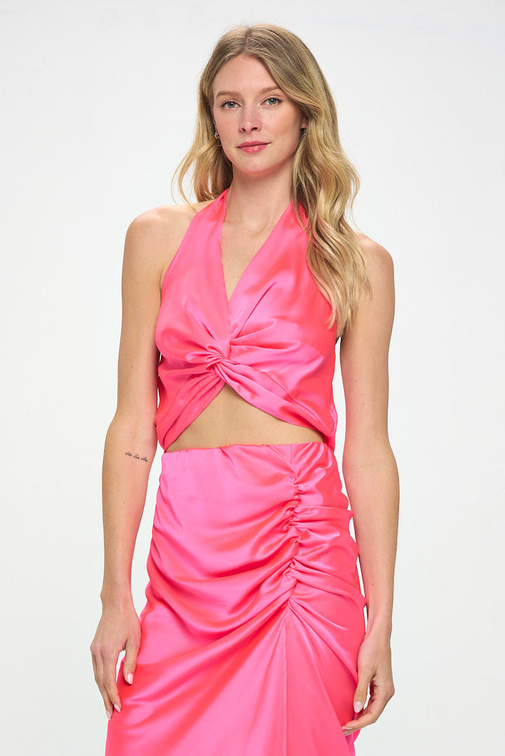 Satin No Sleeve Top with Front Twist-2