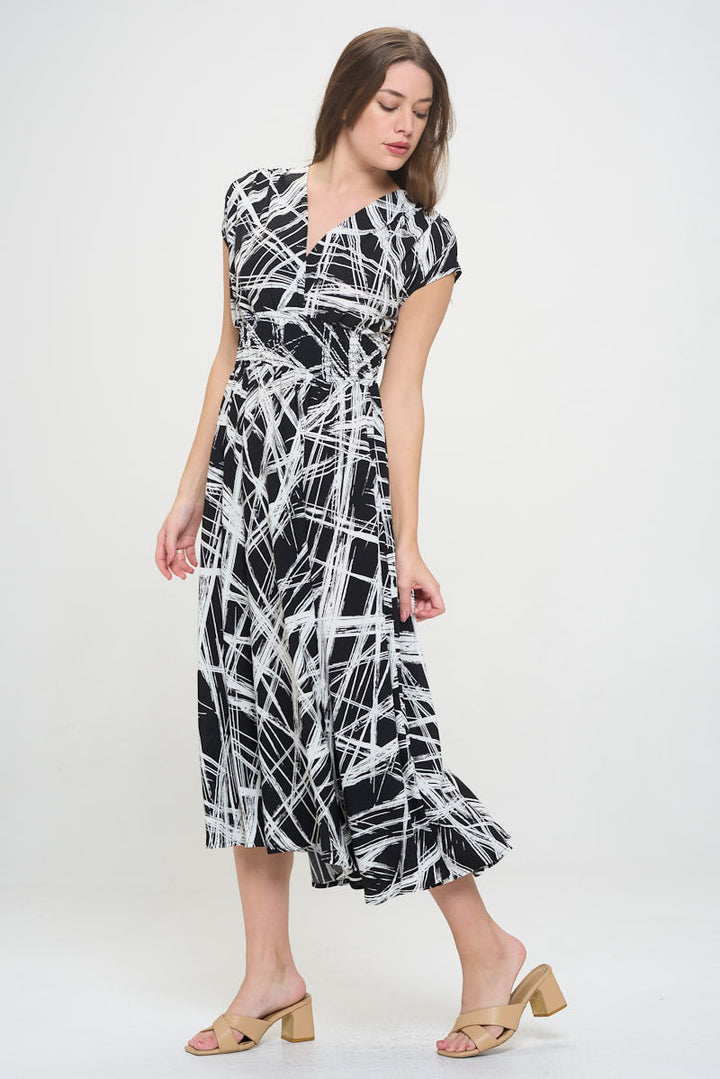 Abstract V neck Sleeveless Maxi Dress with Slit-3