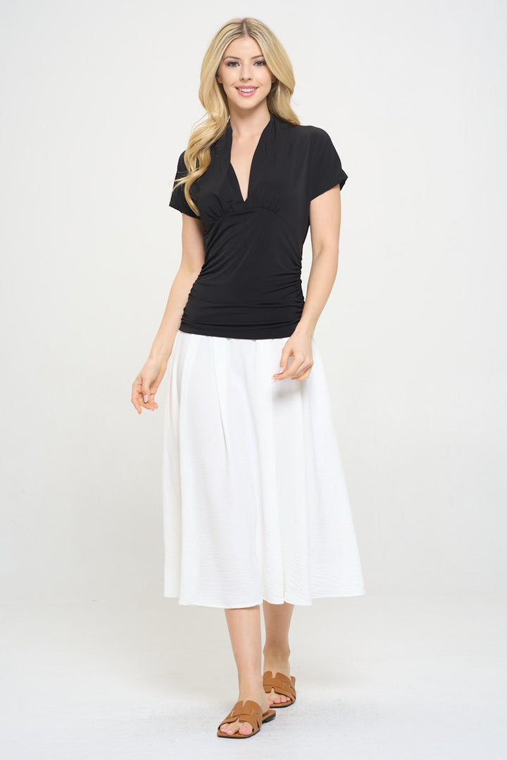 Solid V neck Short Sleeve Top-4
