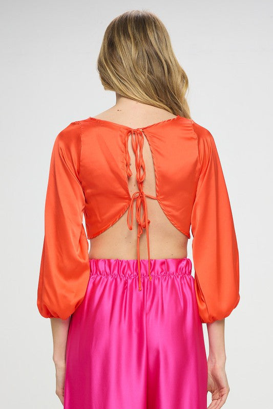 Stretch Satin Crop Top with Open Back-3