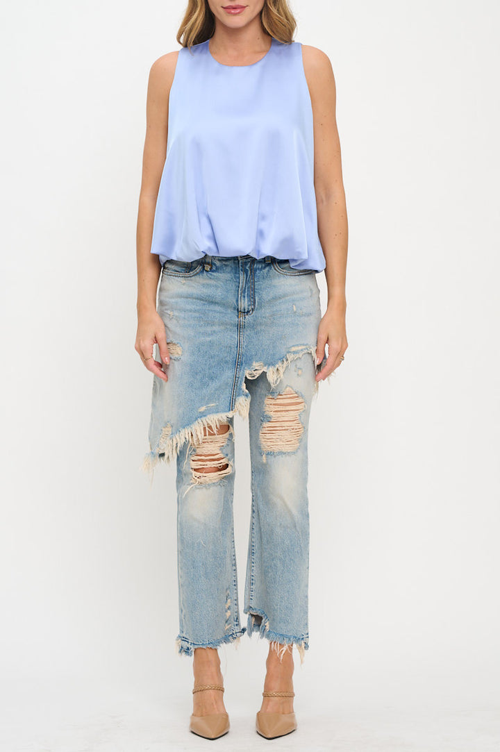 Satin Sleeveless Top with Bubble Hem and Back Keyhole-1