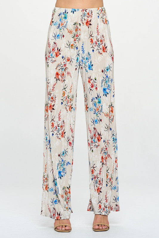 Print Plisse Straight Pants-3