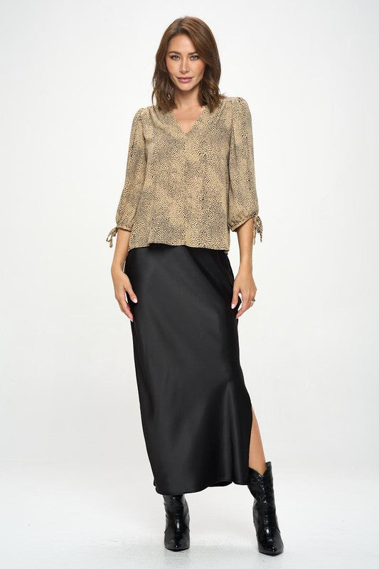 Animal Print Top with Self Tie Sleeves-4
