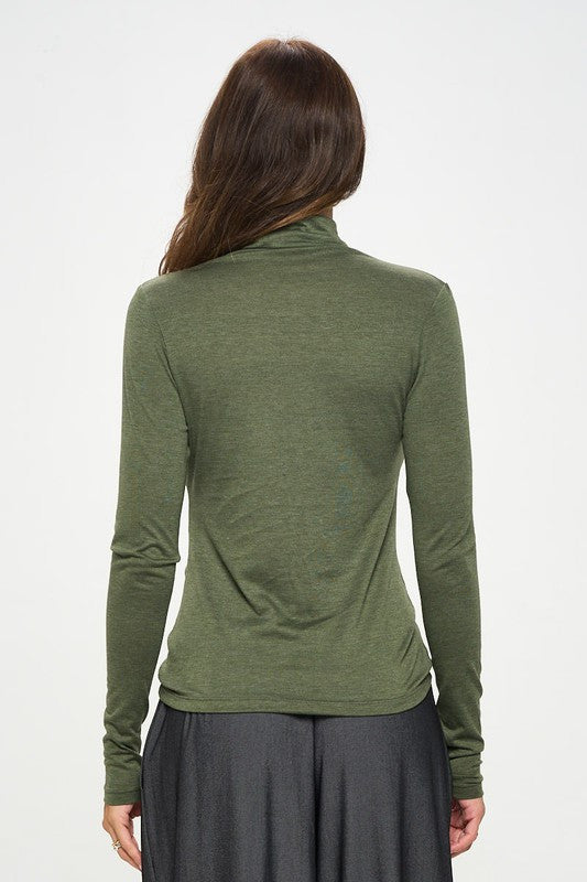 Knit Long Sleeve Mock neck Top with Scrunched Detail-3