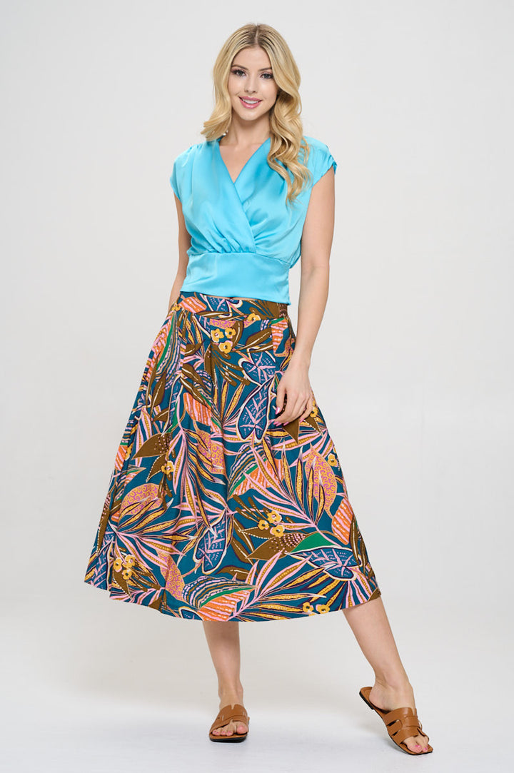 Solid Satin V neck Crop Top w Smock Back Detail-4