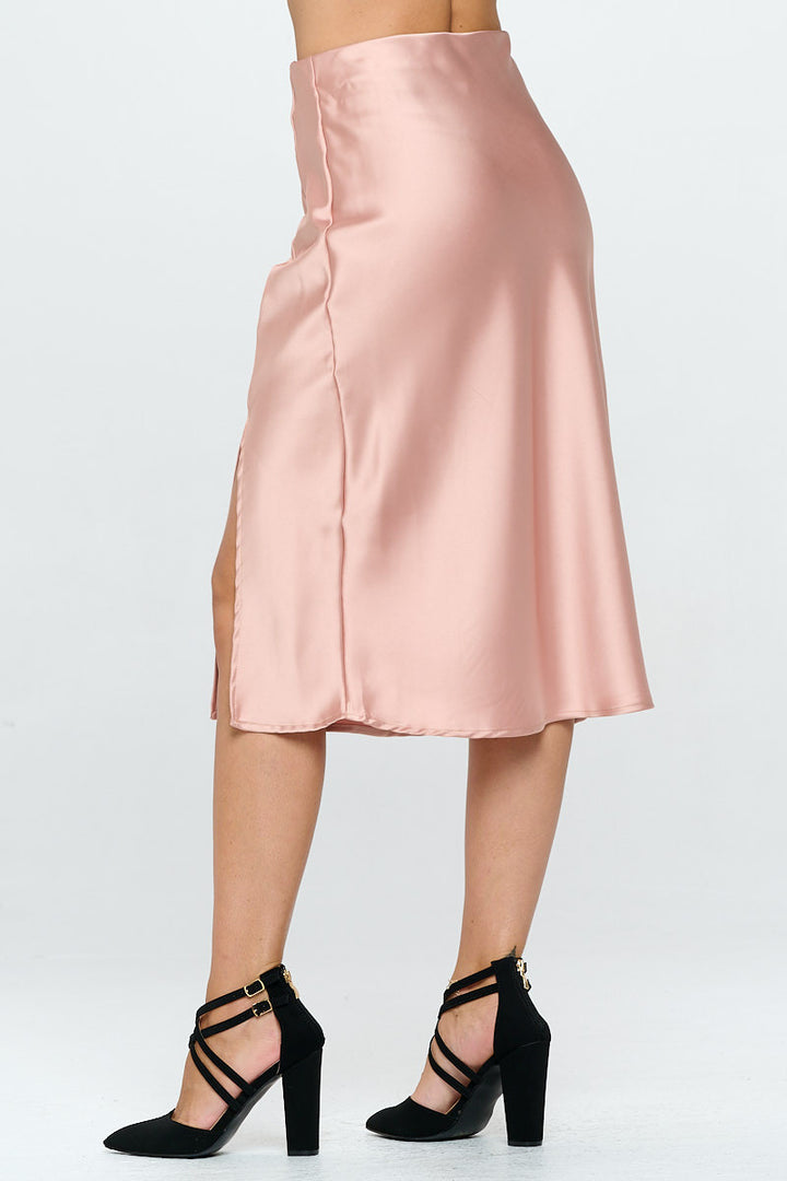 Solid Satin Midi Skirt with Slit-2