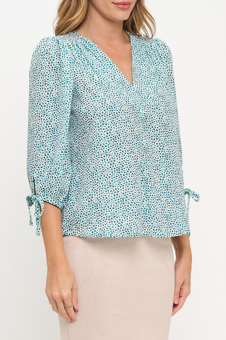 Polka Dot V neck 3/4 Sleeve Top-2