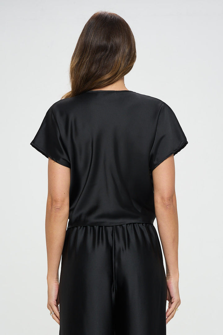 Satin Short Sleeve Top with Front Twist-3