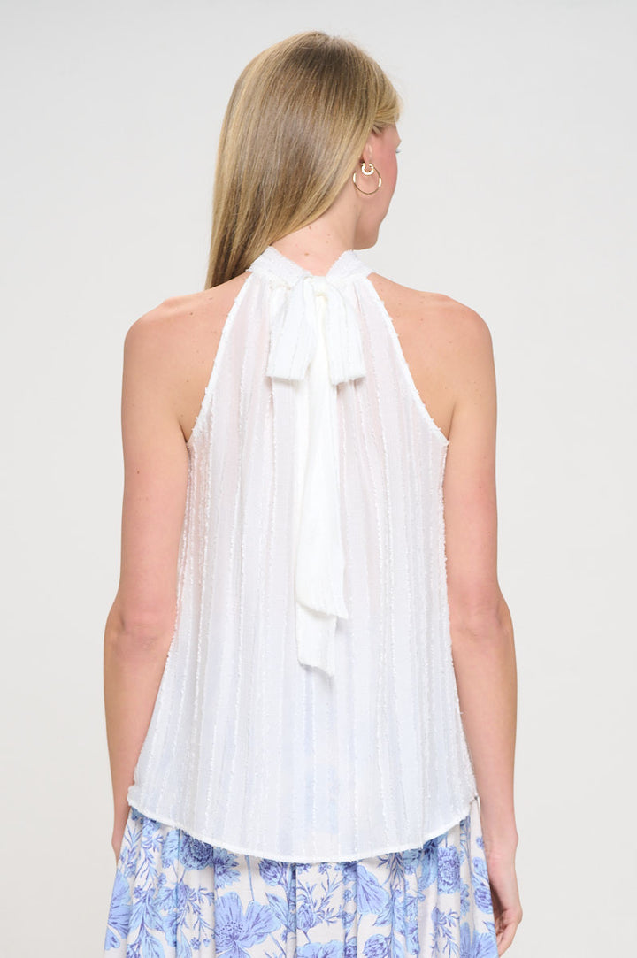 Sheer Textured Halter Tie neck Sleeveless Top-3