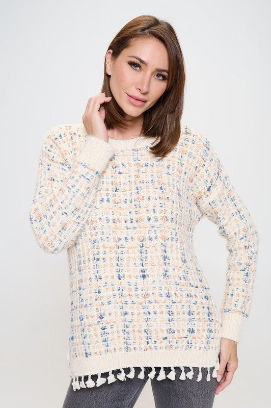 Knit Tweed Tweed Sweater with Fringes-2