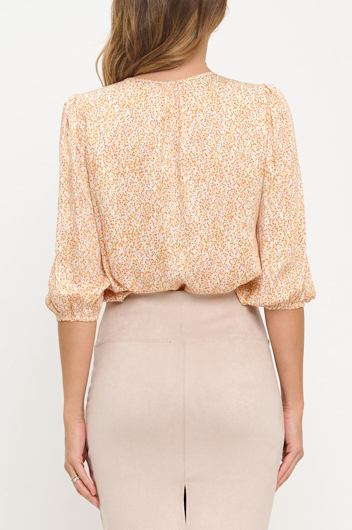 Polka Dot Print 3/4 Sleeve V neck Top-3