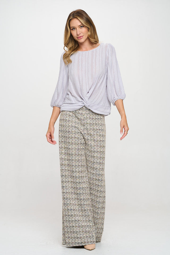 Textured Sheer 3/4 Sleeve Top with Front Twist-4