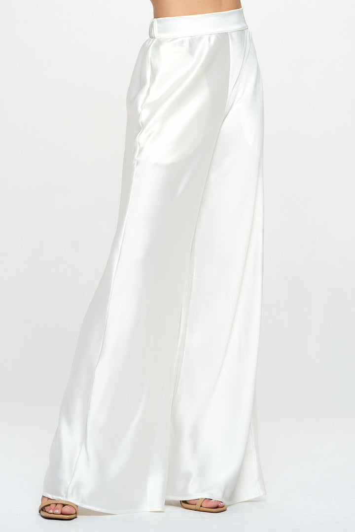 Stretch Satin Pants w/ Elastic Waist and Pockets-1