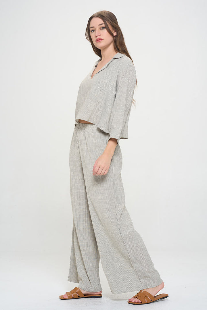 Cotton Striped V neck Collared Crop Top-2