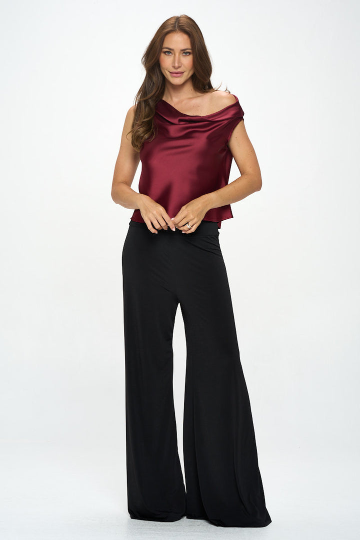 Dropped Shoulder Long Sleeve Satin Top-4