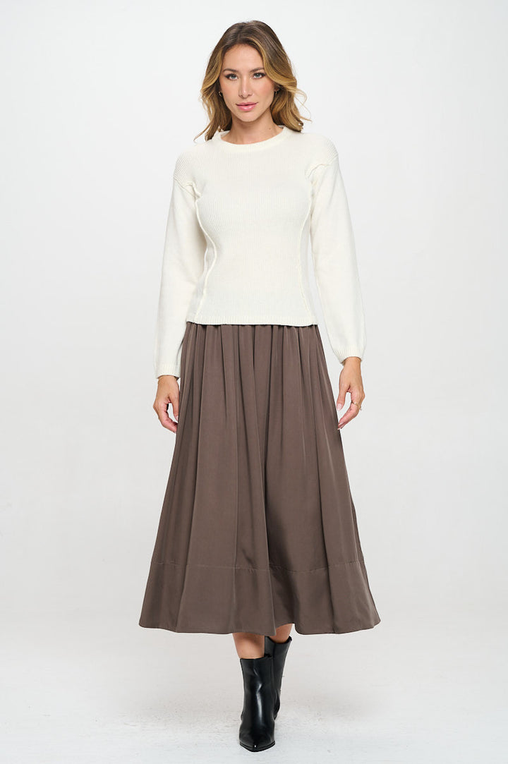 Rib Knit Solid Long Sleeve Pullover Sweater-4